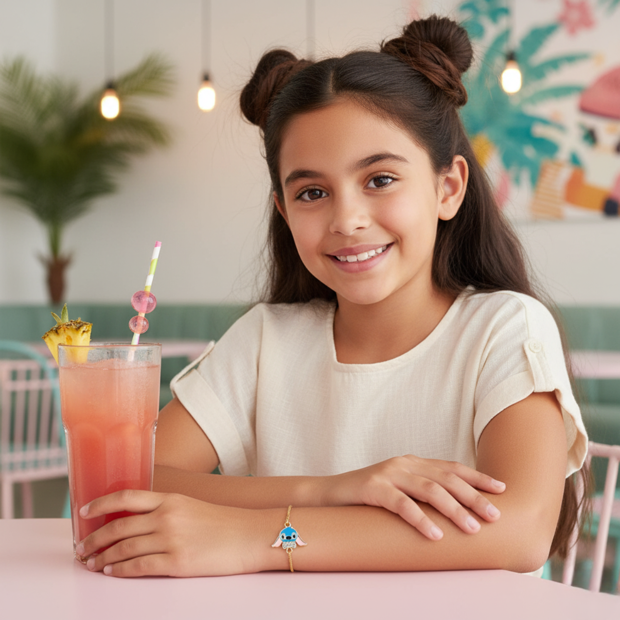 Pulsera de Personaje Azul Esmaltado con Circonitas 100% Acero Bañado en Oro 18K