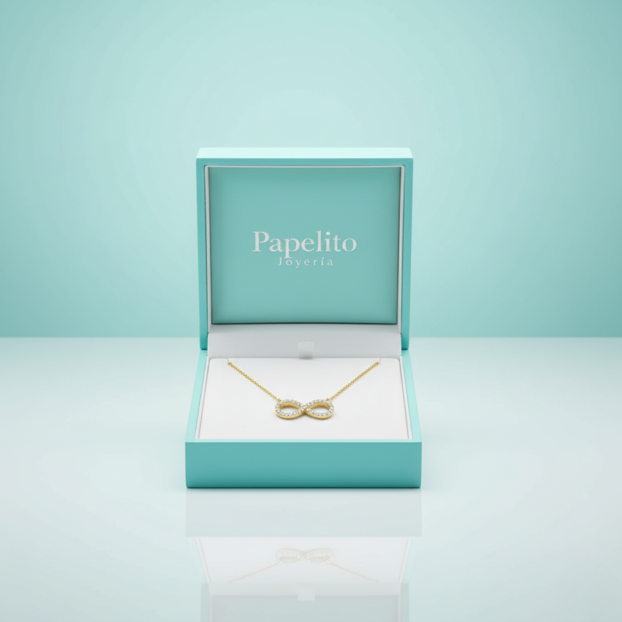 Collar Cadena Fina con Dije Infinito de Brillantes de Acero Chapado en Oro 18K