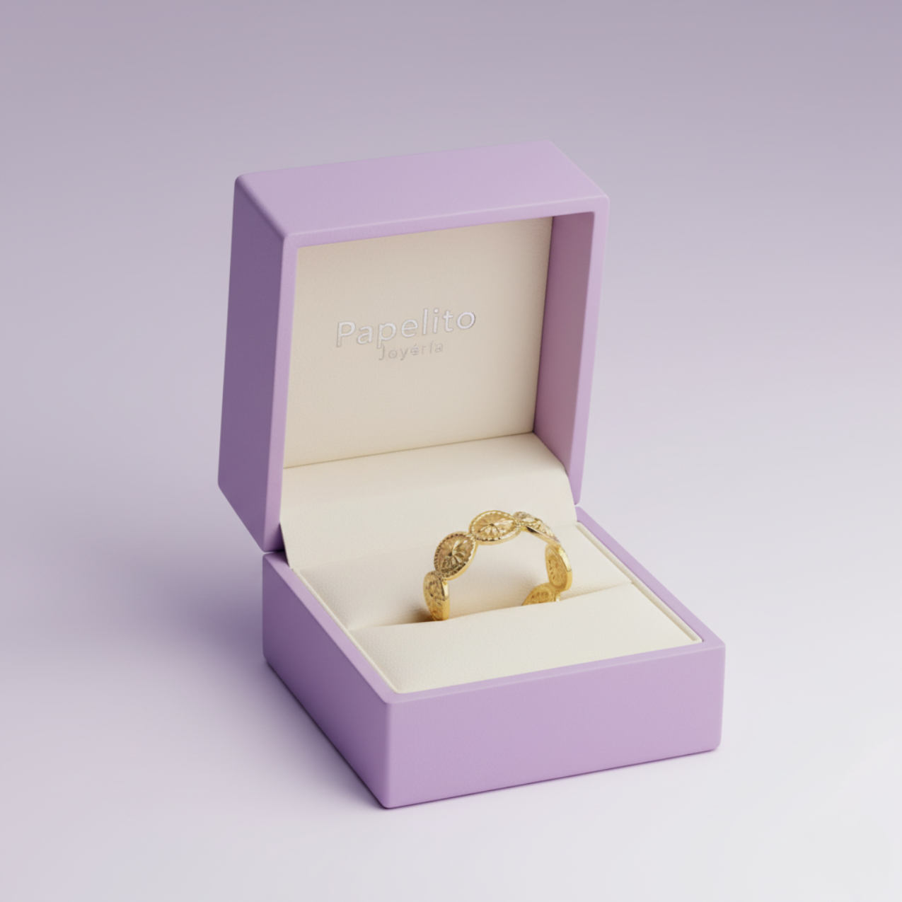 Anillo de Banda de Discos Grabados 100% Acero Bañado en Oro 18K