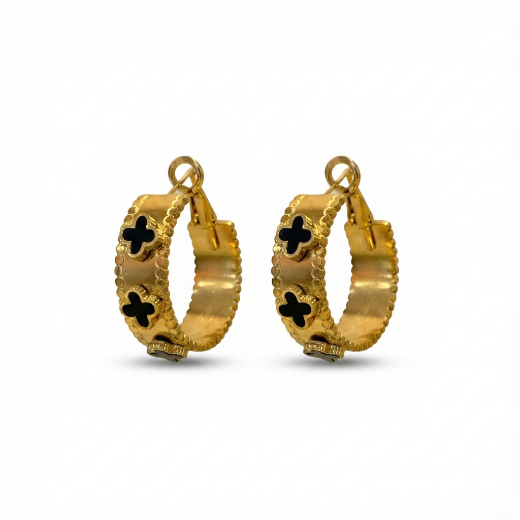 Black Clover Hoop Earrings - 100% 18K Gold Plated Steel