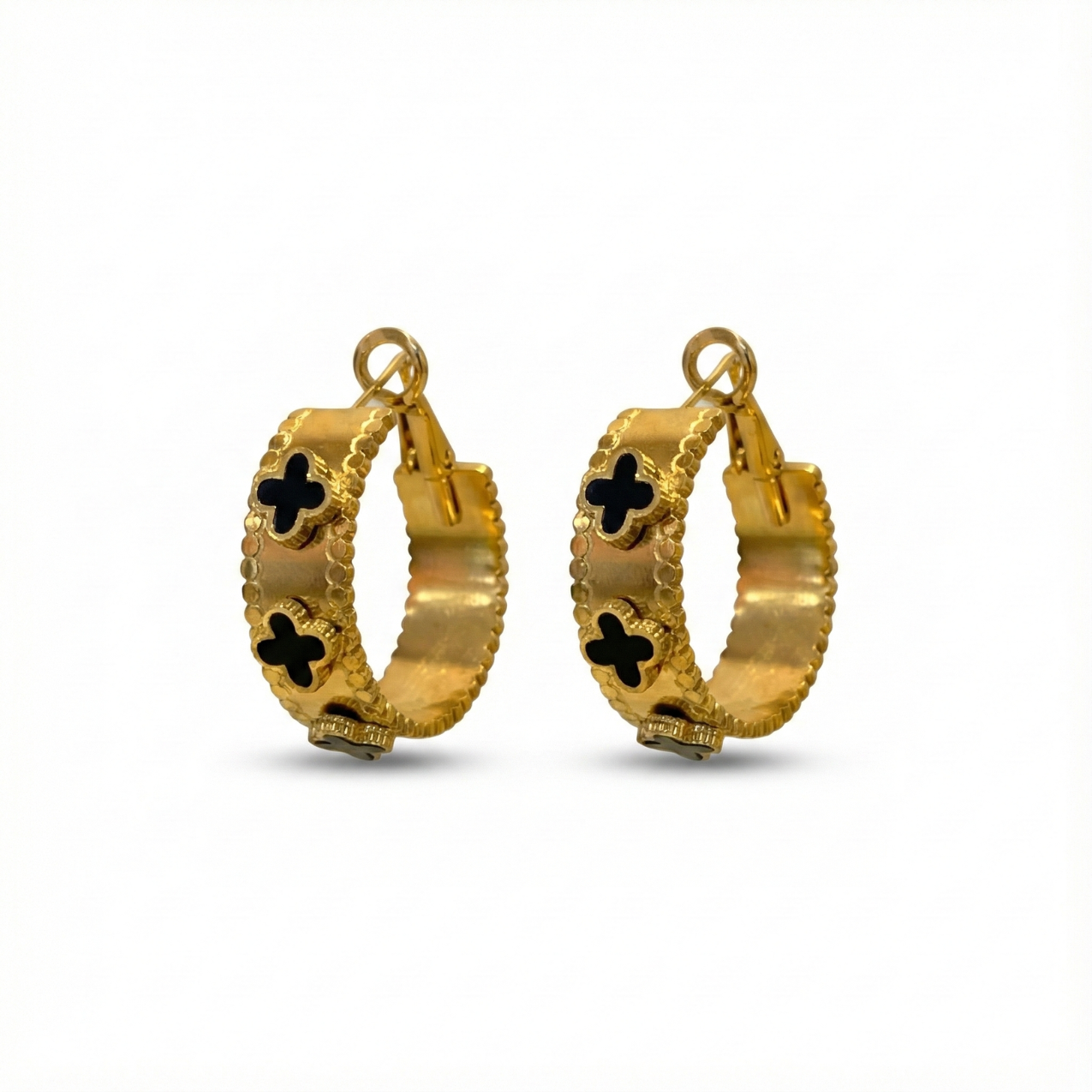 Black Clover Hoop Earrings - 100% 18K Gold Plated Steel
