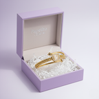 Rigid Double Band Bracelet with Square Cubic Zirconia Charm 100% Steel 18K Gold Plated