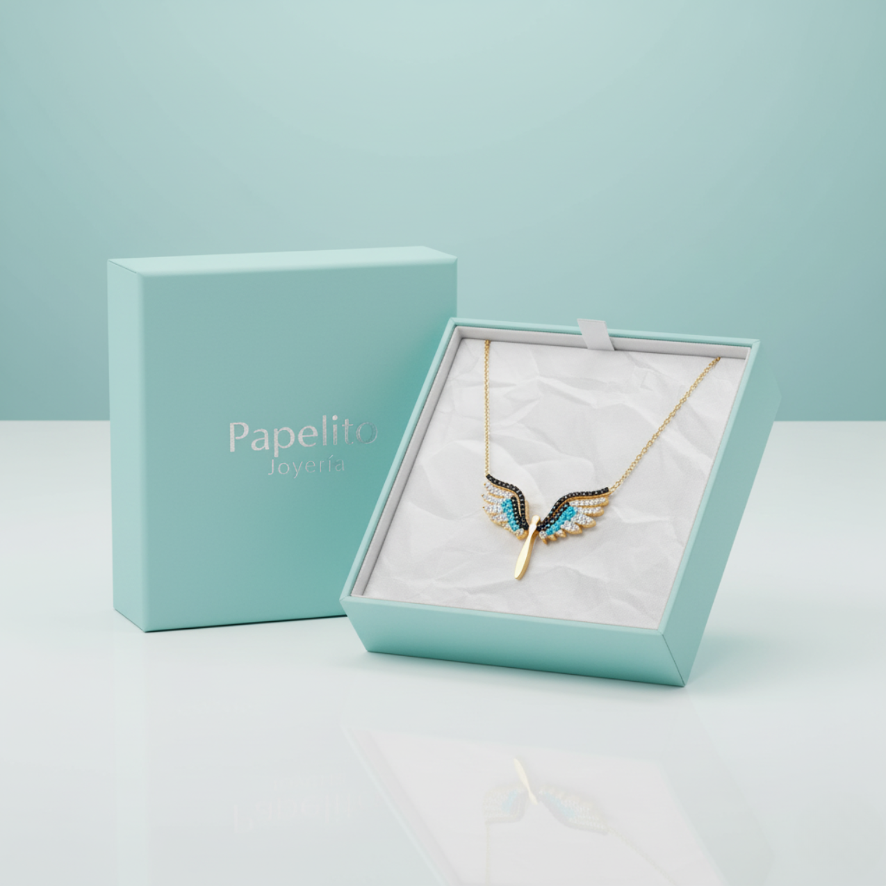 Collar Alas de Ángel con Circonitas Multicolor 100% Acero Bañado en Oro 18K