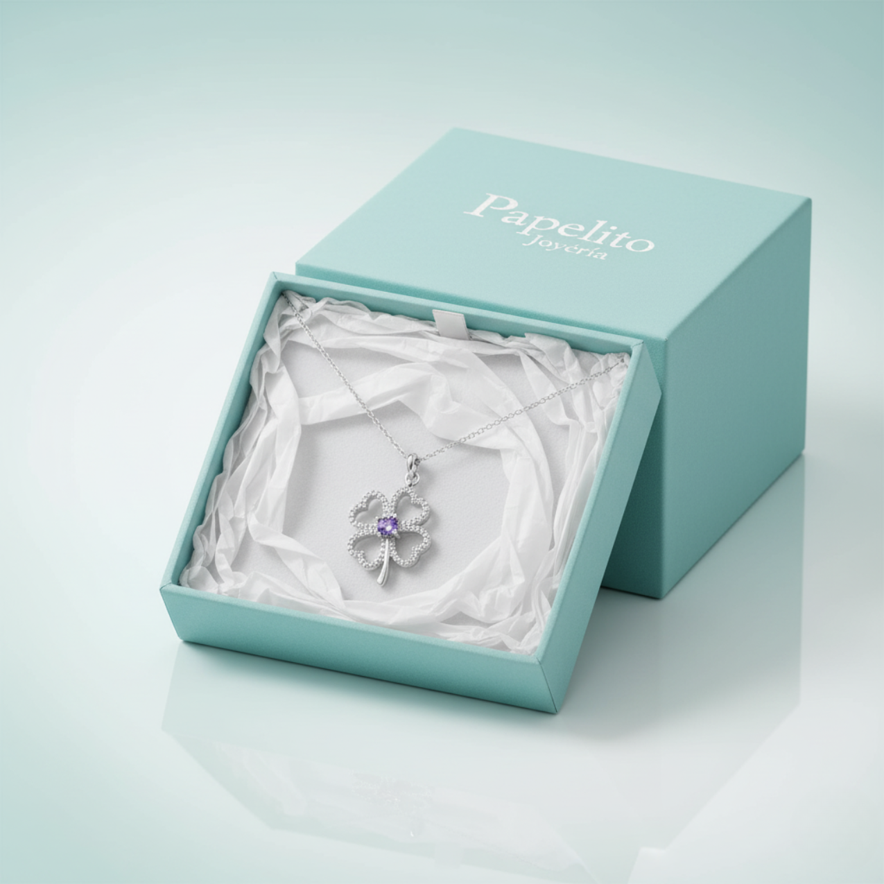 Collar de Trébol de Corazones y Circonitas 100% Acero Inoxidable Color Plata