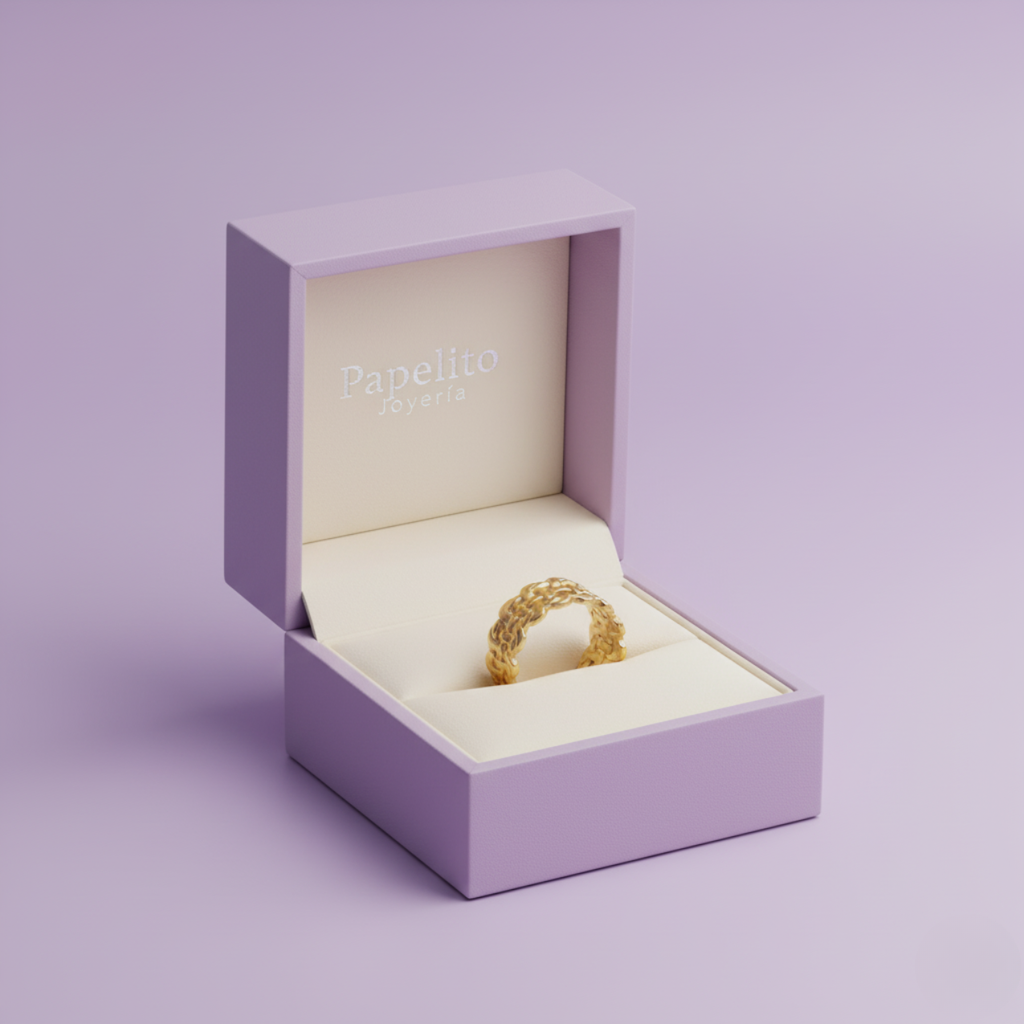 Anillo Ancho Trenzado 100% Acero Bañado en Oro 18K