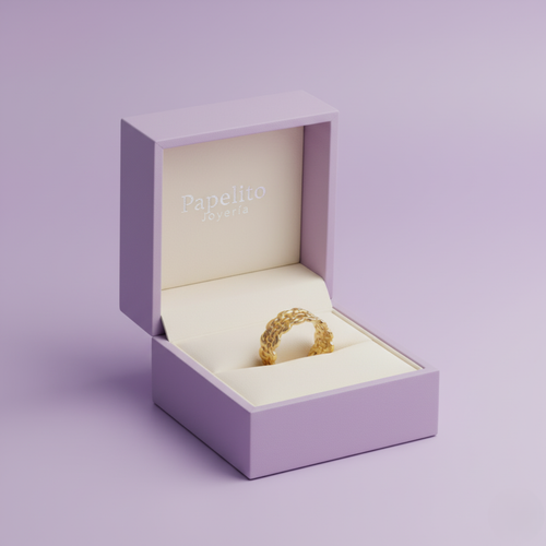 Anillo Ancho Trenzado 100% Acero Bañado en Oro 18K