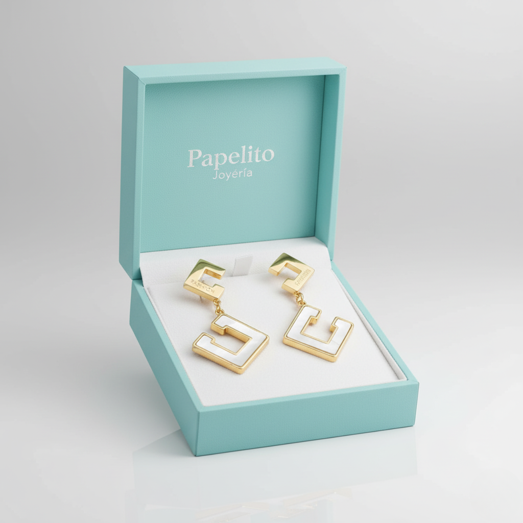 Boucles d'oreilles pendantes longues, design géométrique, nacre blanche, acier 100% plaqué or 18 carats