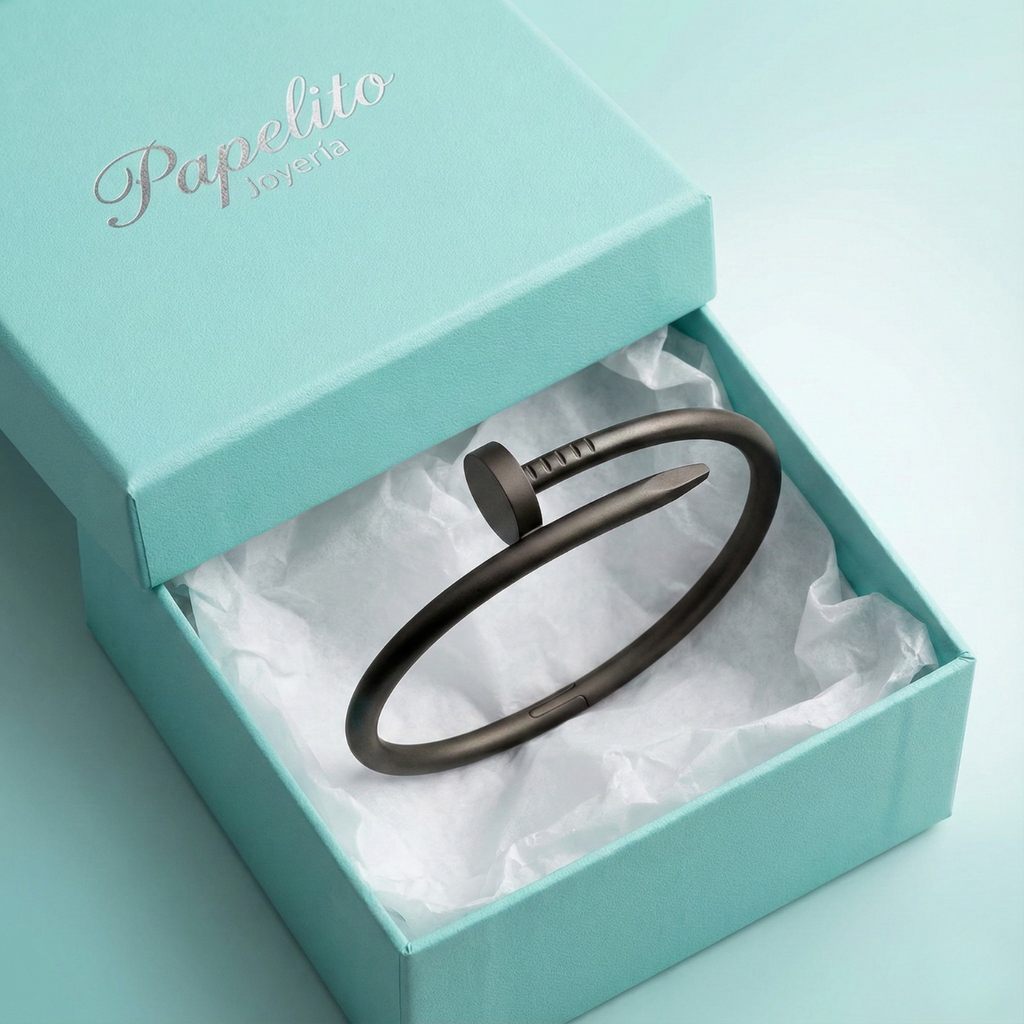 Pulsera Diseño Clavo Ajustable - 100% Acero Bañado en Rodio Negro