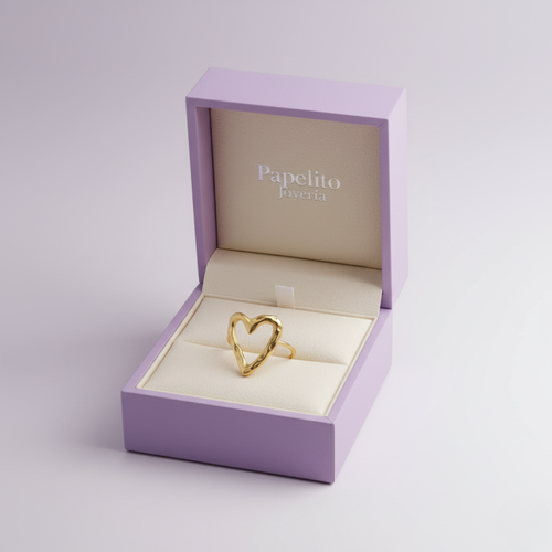 Anillo Corazón Abierto Texturizado 100% Acero Bañado en Oro 18K