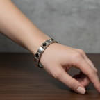 Pulsera de Eslabones con Trébol Negro 100% Acero Bicolor (Plata y Baño de Oro 18K)