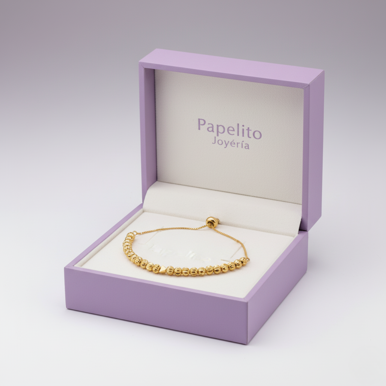 Pulsera Ajustable de Acero Chapado en Oro 18K con Bolas Texturizadas