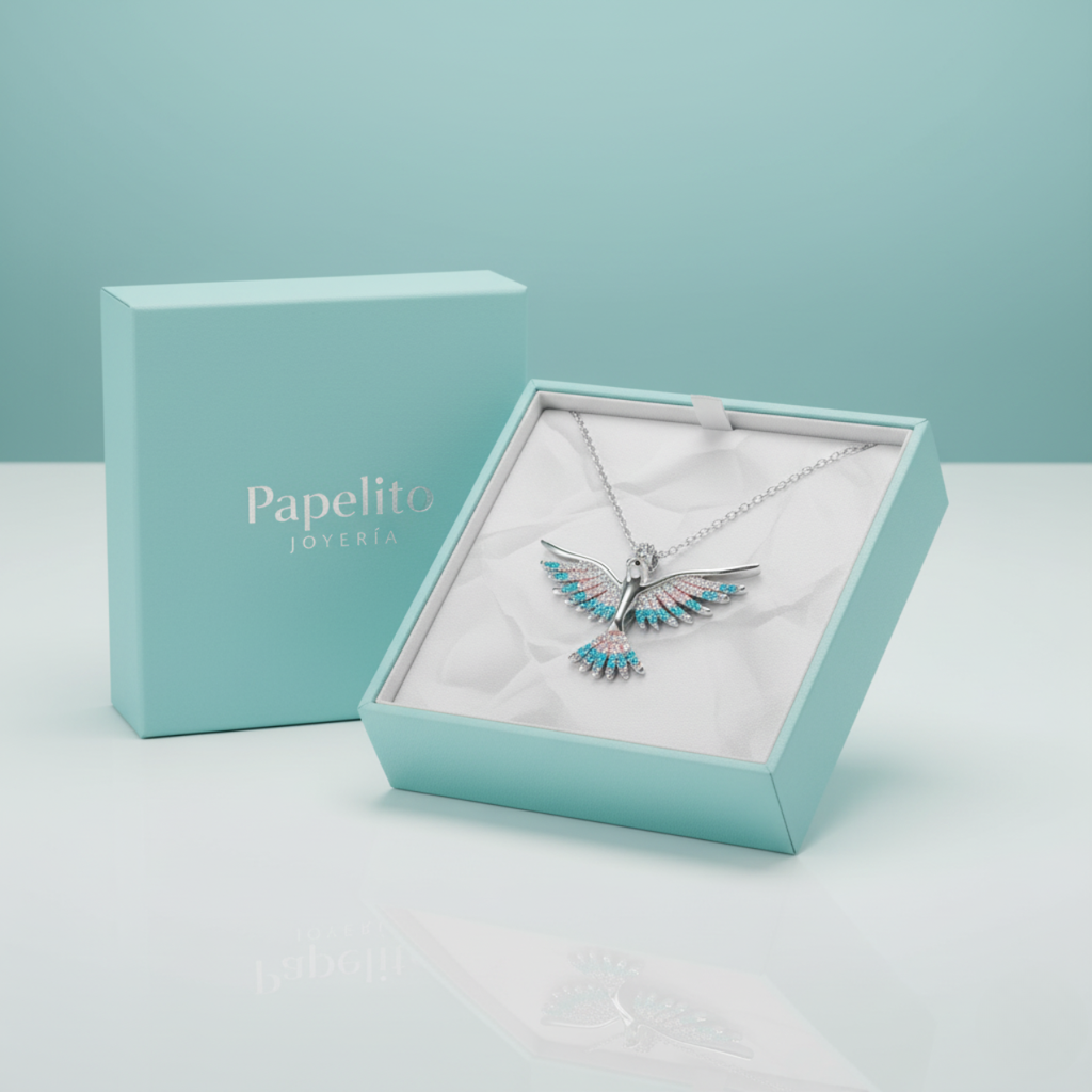 Collar de Paloma con Circonitas Turquesa 100% Acero Inoxidable Color Plata