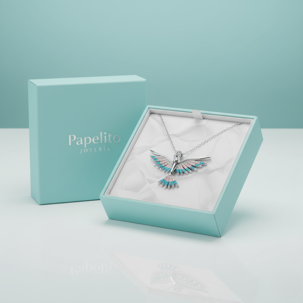 Collar de Paloma con Circonitas Turquesa 100% Acero Inoxidable Color Plata