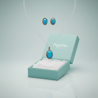 Parure de bijoux en turquoise reconstituée - Boucles d'oreilles et collier 100 % acier plaqué argent