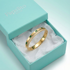 Pulsera Rígida con Cristales Verdes y Circonitas - 100% Acero Bañado en Oro 18K