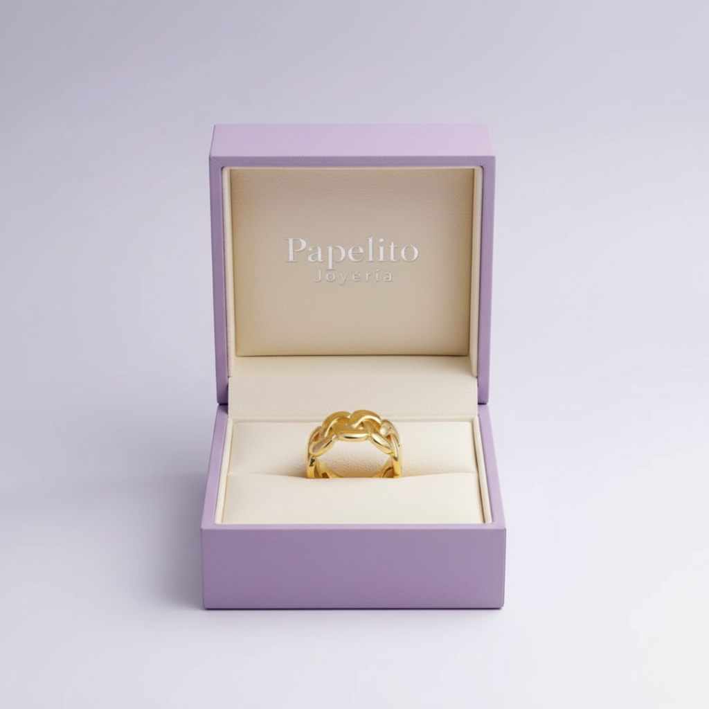 Anillo de Eslabones Grandes 100% Acero Bañado en Oro 18K