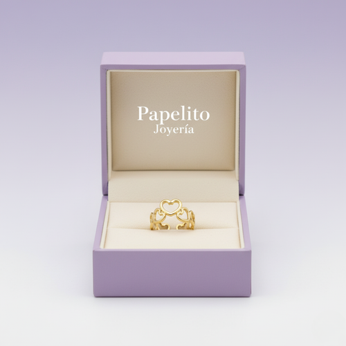 Anillo Banda de Corazones Calados 100% Acero Bañado en Oro 18K