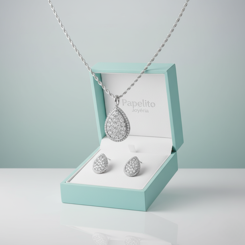 Ensemble collier et boucles d'oreilles pendantes en micro-cristal - Acier inoxydable