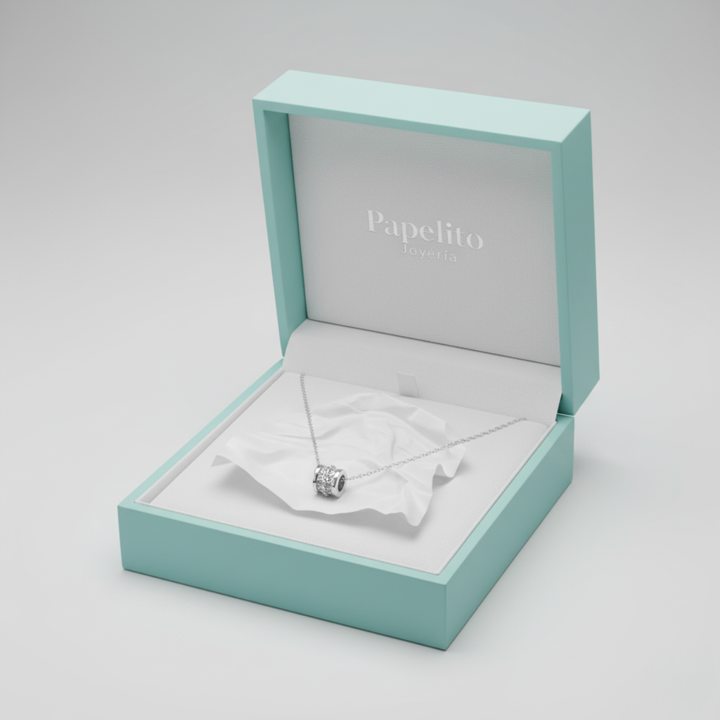 Collar de Acero Inoxidable 100% con Colgante de Cilindro de Zirconias ( Oro o Plata )