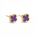 Boucles d'oreilles en acier plaqué or 18 carats avec trèfles violets