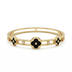 Bracelet rigide avec fleurs émaillées et détails ajourés - 100 % acier plaqué or 18 carats