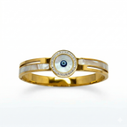 Bracelet rigide avec mauvais œil et nacre - 100 % acier plaqué or 18 carats