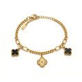 Bracelet à maillons mixtes avec pendentifs trèfle et fleur - Acier inoxydable plaqué or