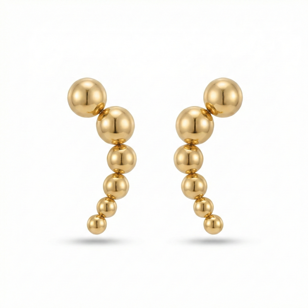 Boucles d'oreilles grimpantes à billes graduées, 100 % acier plaqué or 18 carats