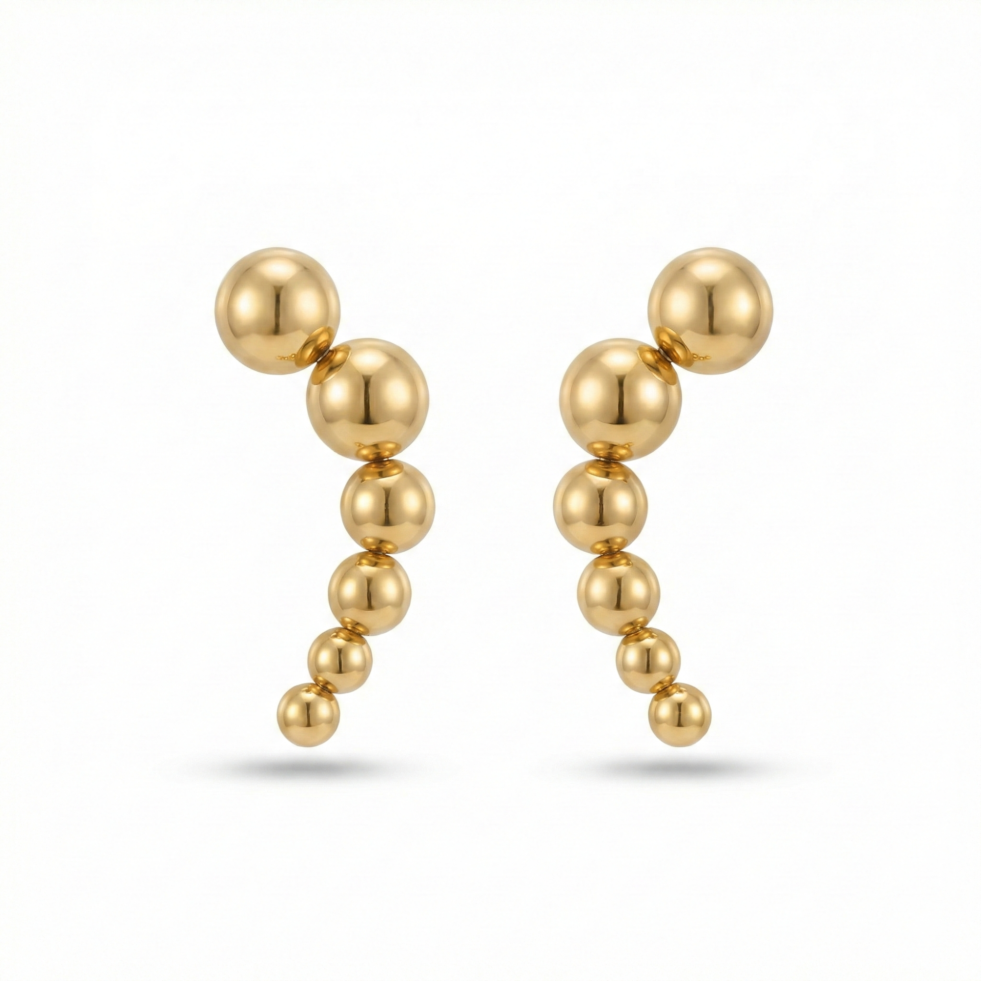 Boucles d'oreilles grimpantes à billes graduées, 100 % acier plaqué or 18 carats