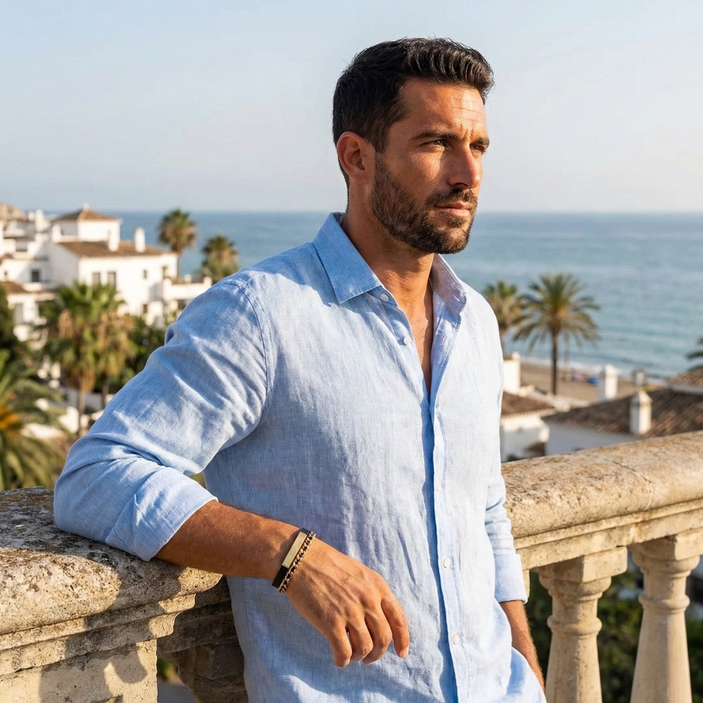 Bracelet et chaîne en cuir noir pour homme – Acier plaqué or 18 carats