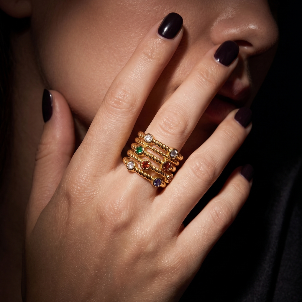 Bague Twist Bohème avec Pierres Précieuses Infinies