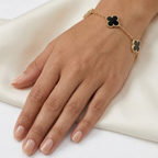 Bracelet Trèfle Onyx - Acier Inoxydable Plaqué Or 18K (Qualité 100%)