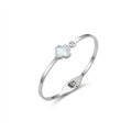 Bracelet rigide avec trèfle en nacre blanche et pierre 100 % acier inoxydable couleur argent