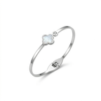 Bracelet rigide avec trèfle en nacre blanche et pierre 100 % acier inoxydable couleur argent