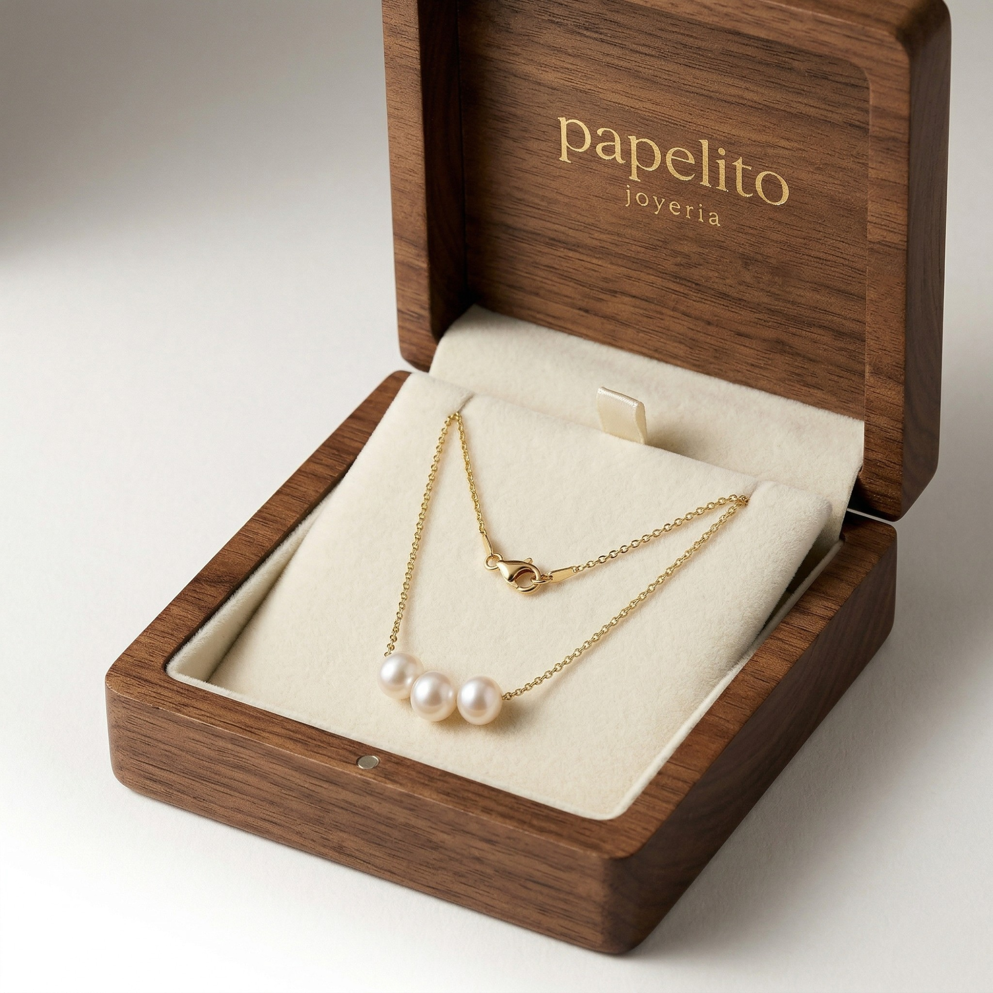 Collar de Tres Perlas Naturales - 100% Acero Bañado en Oro 18K