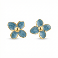 Boucles d'oreilles à tige en forme de fleur bleu pétrole avec centre doré - 100 % acier plaqué or 18 carats