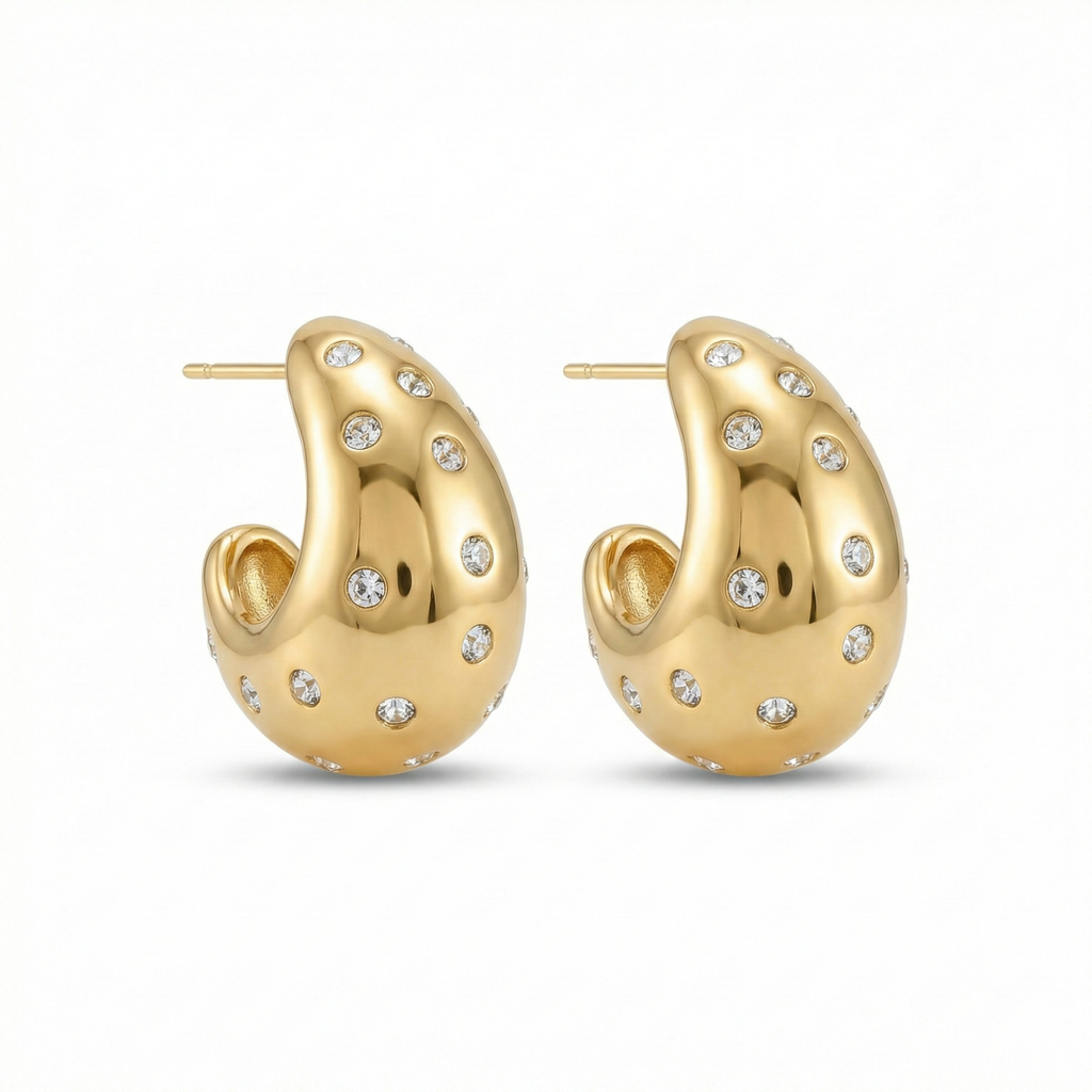 Boucles d'oreilles pendantes incrustées de zircones cubiques - 100 % acier plaqué or 18 carats