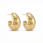 Boucles d'oreilles pendantes incrustées de zircones cubiques - 100 % acier plaqué or 18 carats