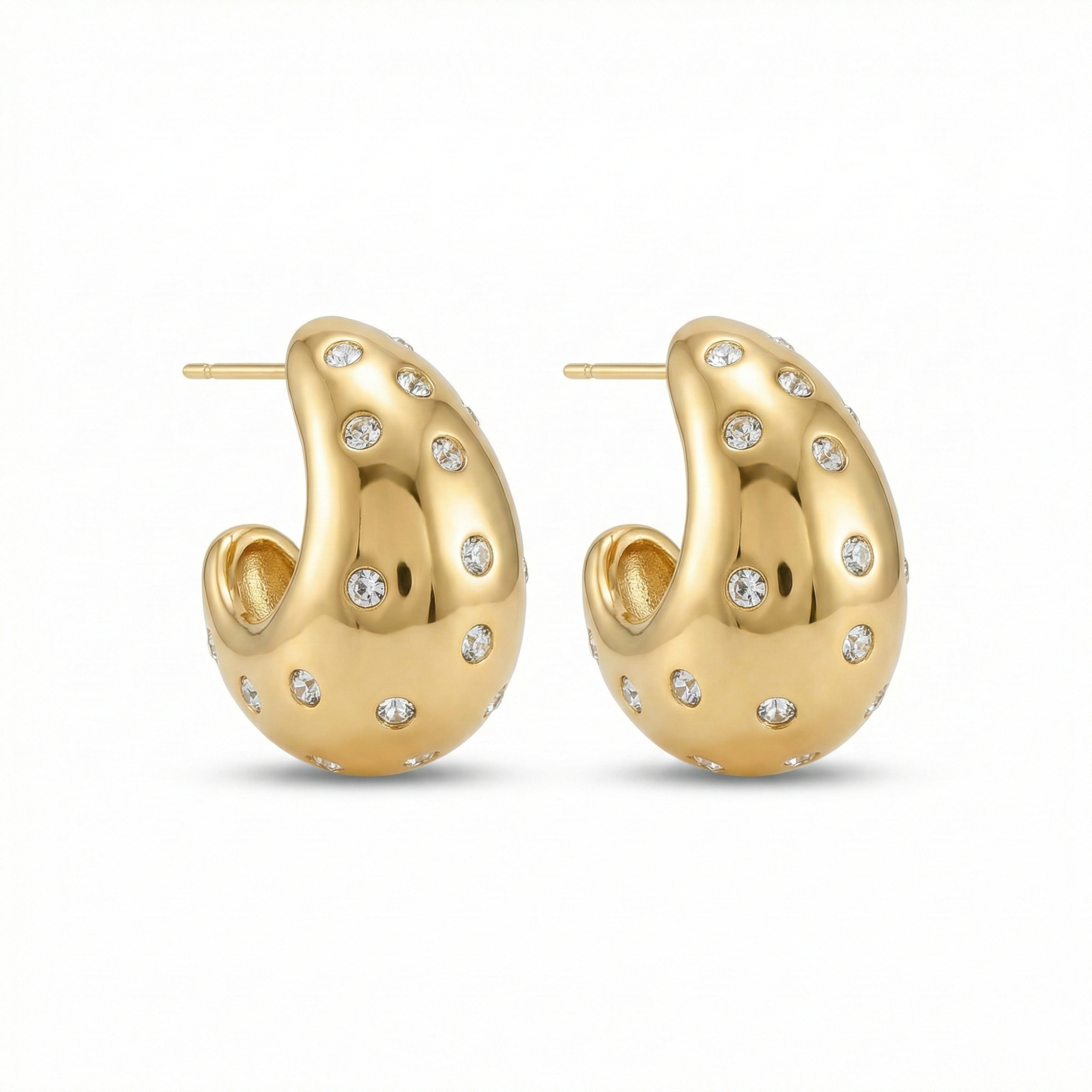 Boucles d'oreilles pendantes incrustées de zircones cubiques - 100 % acier plaqué or 18 carats