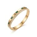 Bracelet rigide avec cristaux verts et zircones - 100 % acier plaqué or 18 carats