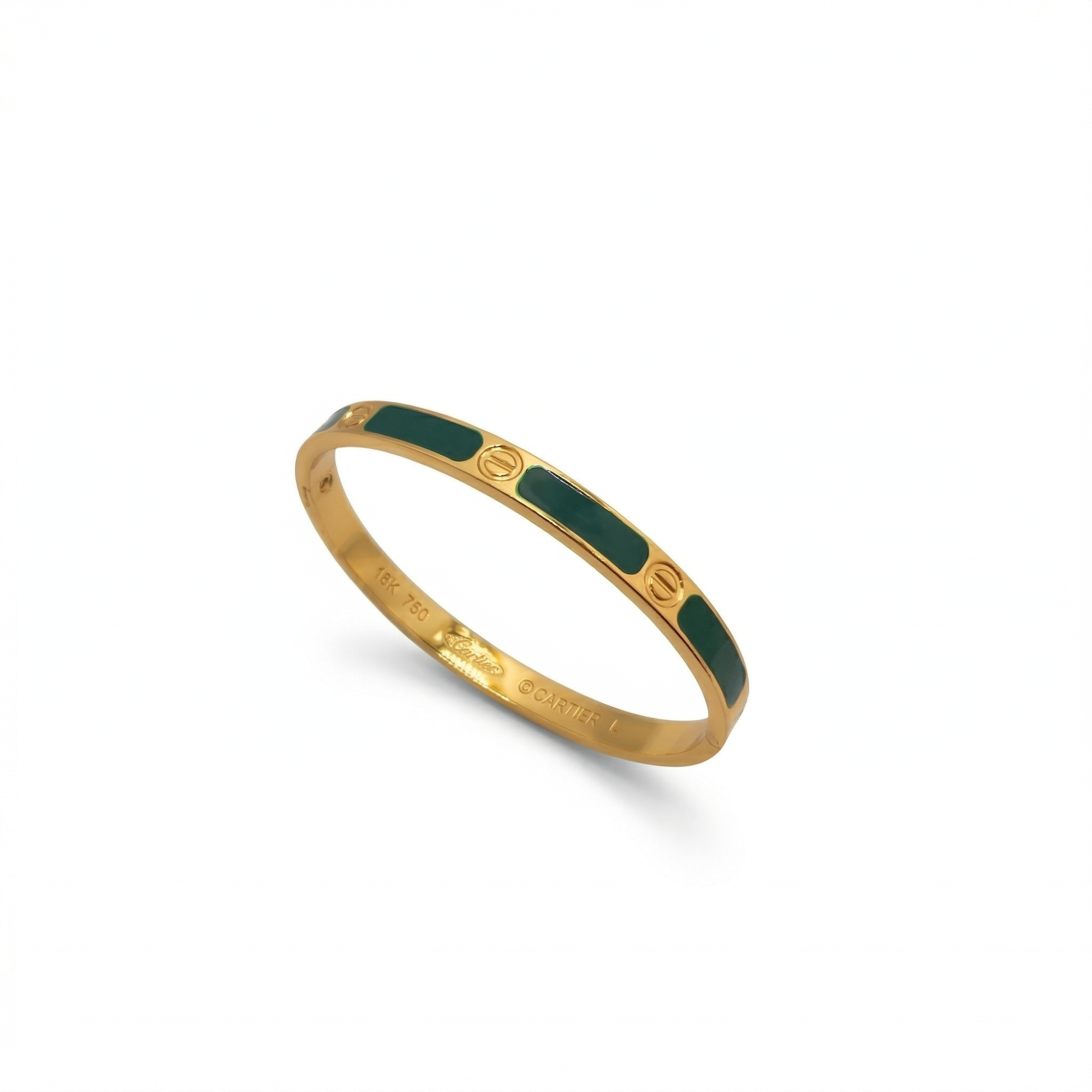 Bracelet en acier plaqué or 18 carats avec détails émaillés vert foncé