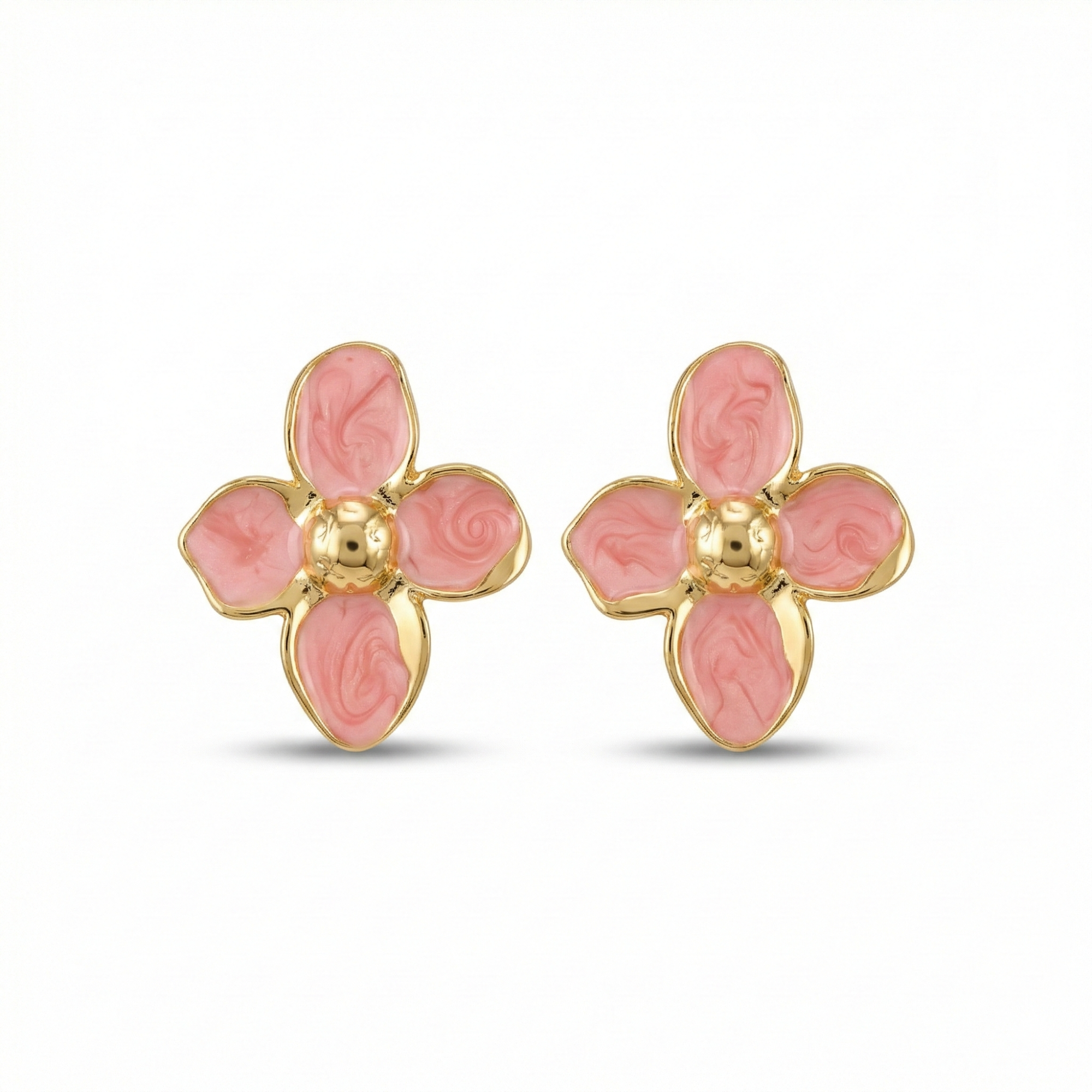 Boucles d'oreilles à tige en forme de pétale rose avec centre doré - 100 % acier plaqué or 18 carats