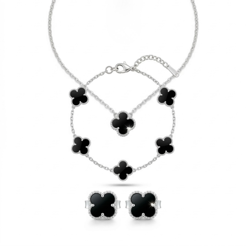 Ensemble Trèfle Noir Argenté