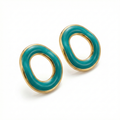 Oval Hoop Earrings with Turquoise Enamel - 100% 18K Gold Plated Steel