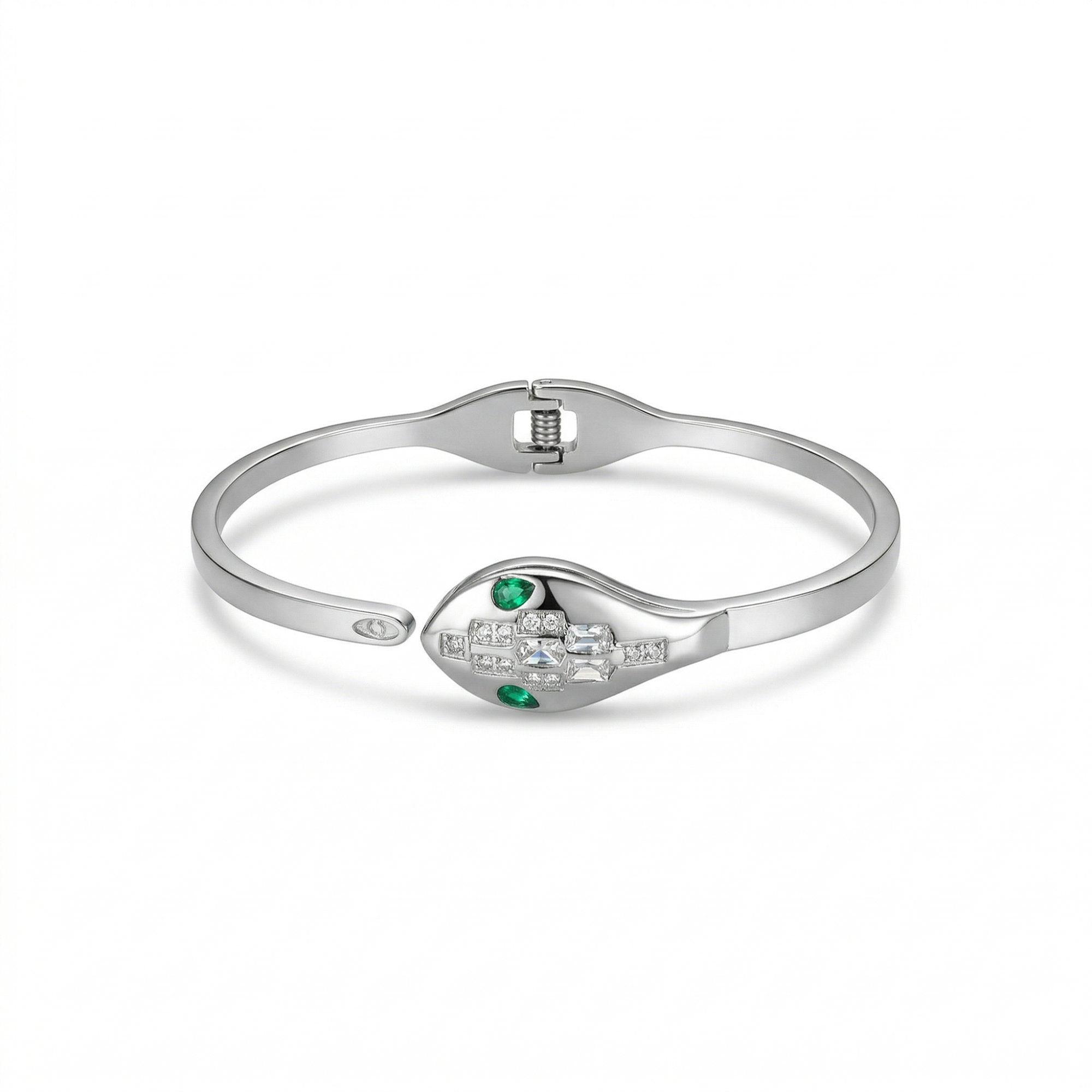 Bracelet rigide motif serpent avec émail et zircone - 100 % acier rhodié