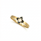 Bracelet rigide avec fleur émaillée à quatre pétales et zircone - 100 % acier plaqué or 18 carats