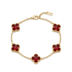 Bracelet Trèfle Rouge 100% Acier Plaqué Or 18 Carats