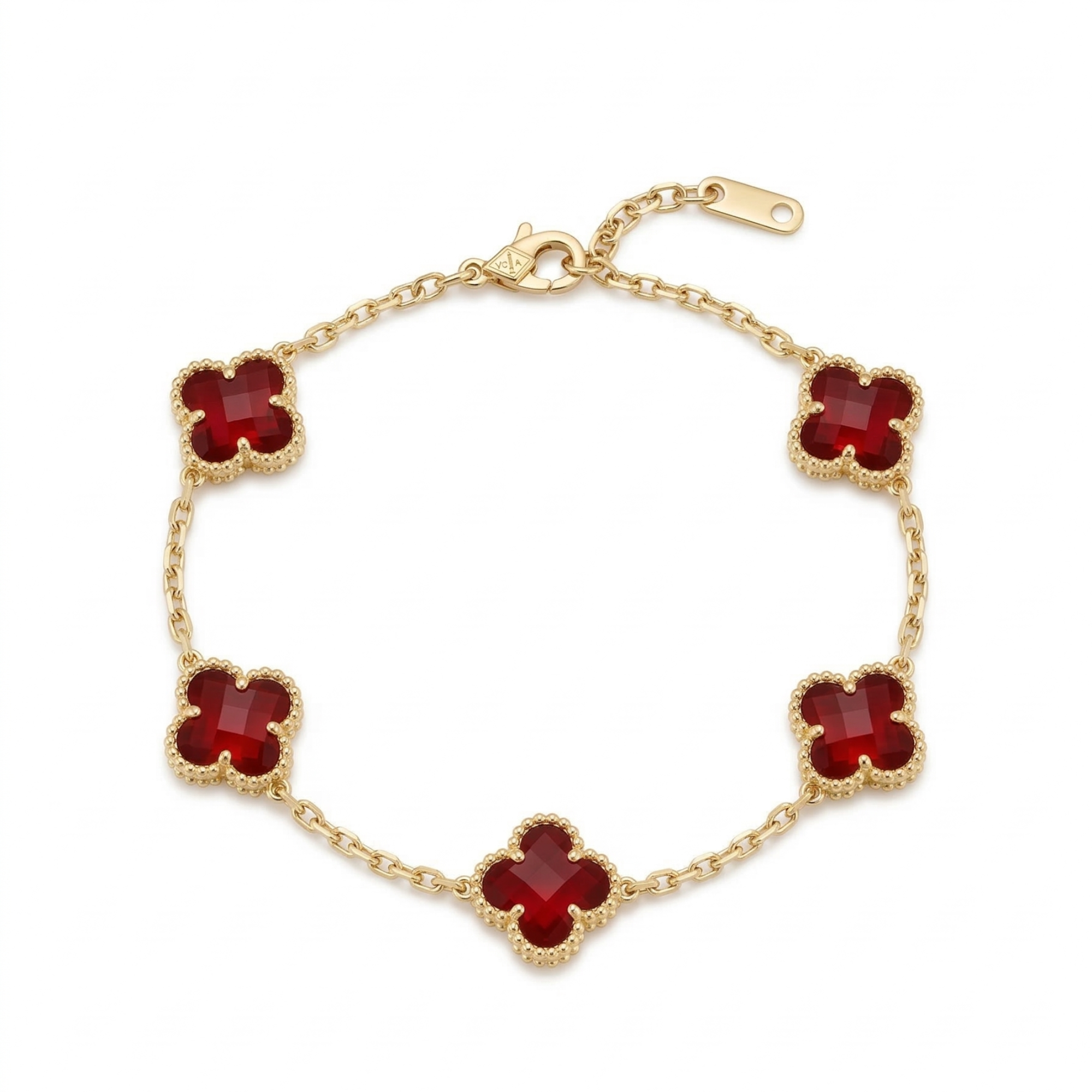 Bracelet Trèfle Rouge 100% Acier Plaqué Or 18 Carats