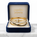 Brazalete Triple Diseño de Clavo y Cristales - 100% Acero Bañado en Oro 18K