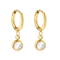 Boucles d'oreilles créoles en or avec pendentif rond en nacre - Acier inoxydable plaqué or 18 carats